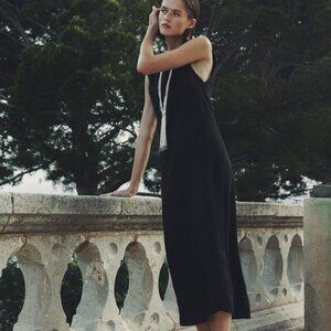 Zara 100% Linen Midi Dress ZW Collection Size XL | Black | NWT Minimalist Summer